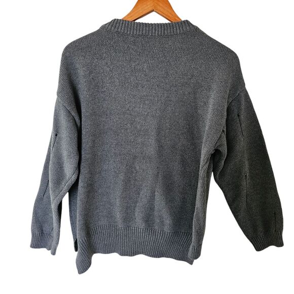 Distressed Gray Knit Sweater with Black Cat Design‎ Halloween Gothic Grunge - Picture 6 of 8